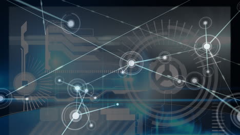 animation of network of connections and data processing on black background