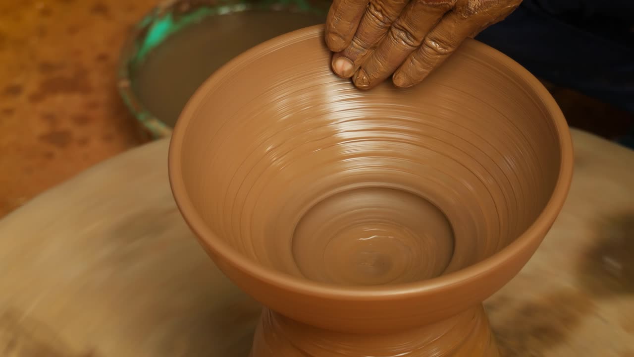 Potter al lavoro fa piatti di ceramica. India, Rajasthan.