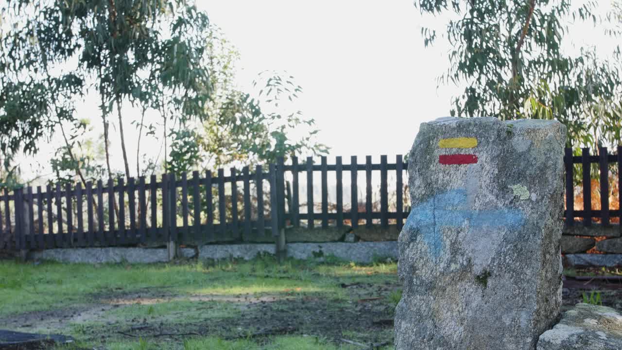 Trail Marker in a Scenic Landscape