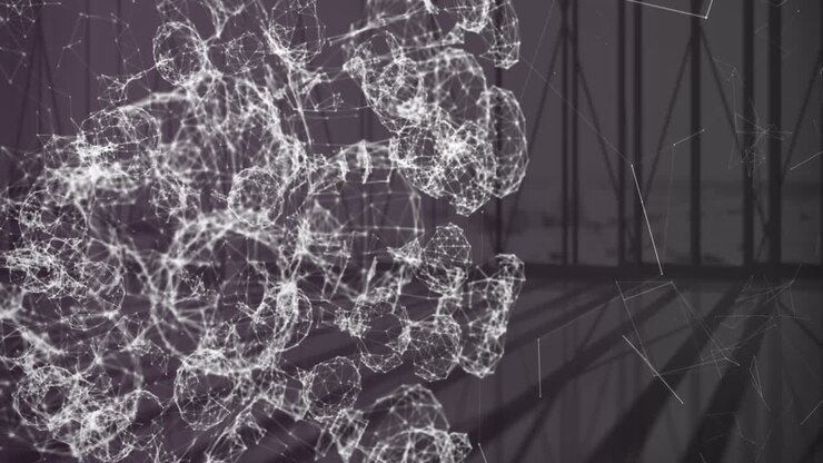 Animation of network of connections with shapes over empty room