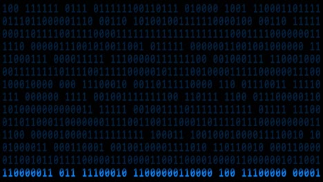 Abstract motion over varying blue binary code background in 4K - brightening via light bar in vertical movement