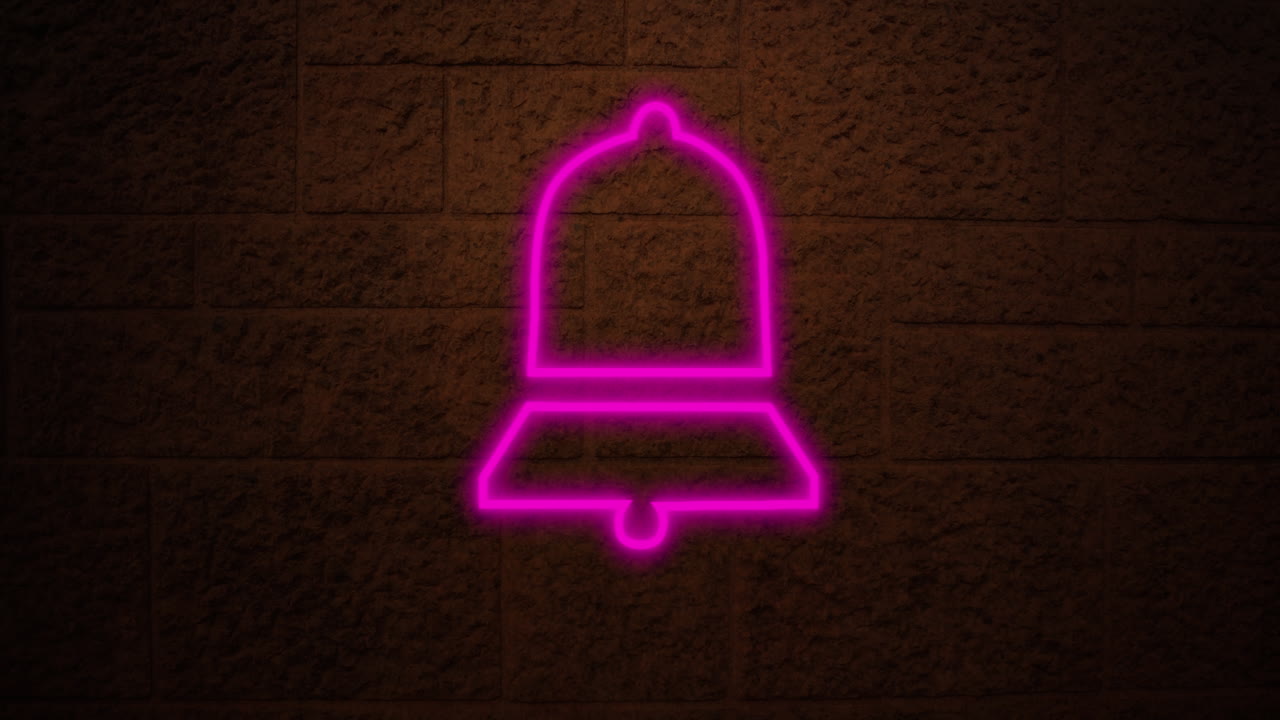 벽돌 벽에 네온 종 표지판 4k