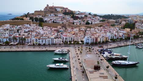 wonderful aerial top view flight harbor promenade ibiza town spain