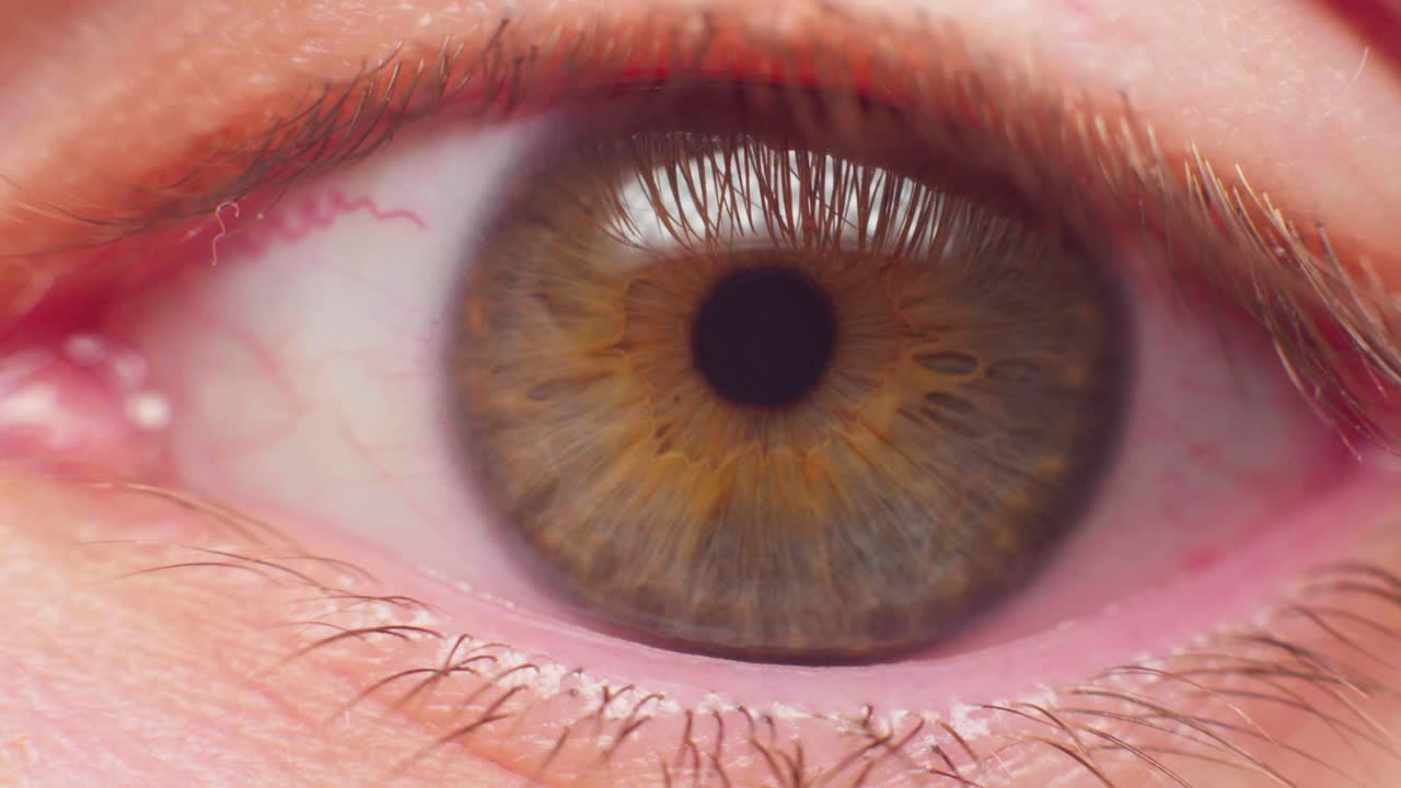 toma macro de 4k de un ojo en cámara lenta, mirando a la cámara