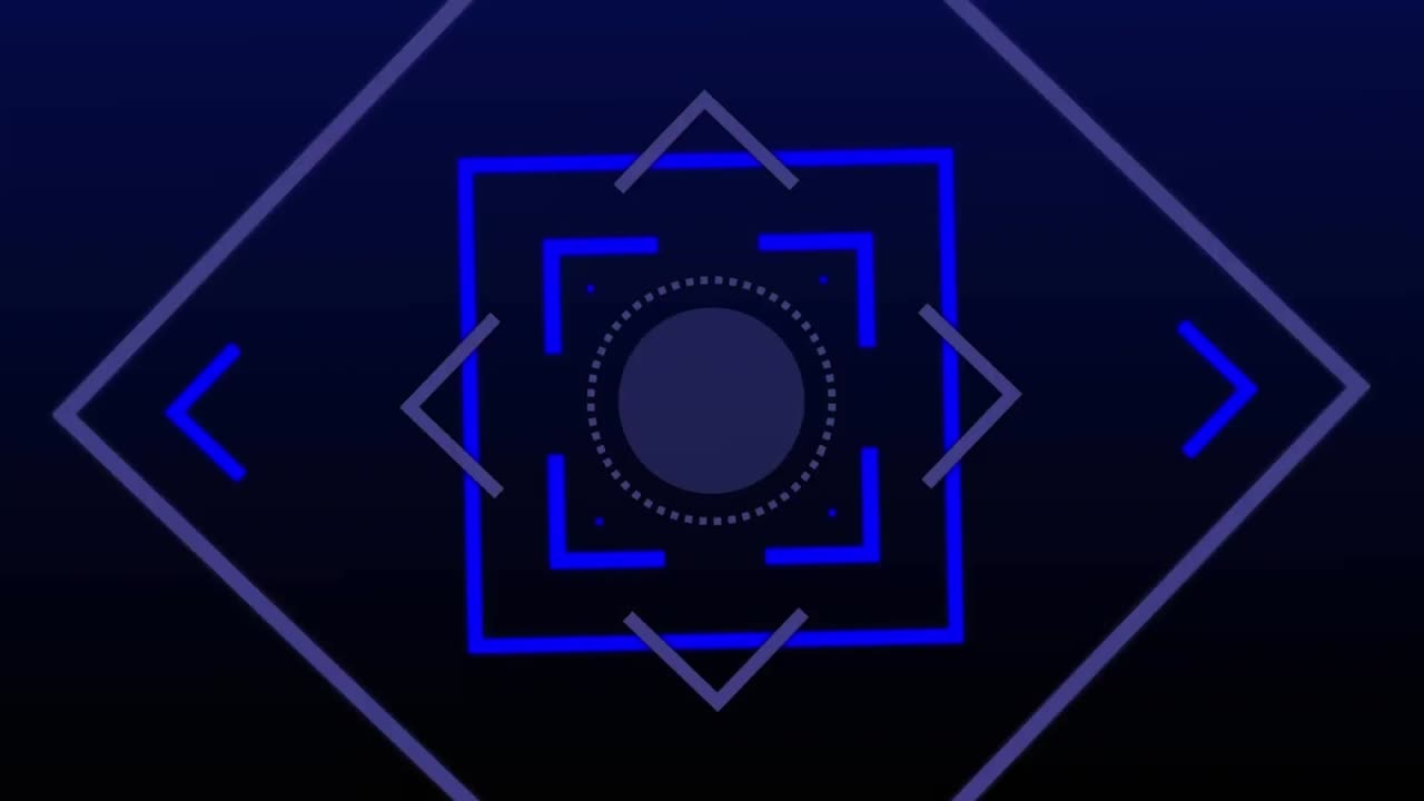 animación de triángulos y círculos de neón azul sobre fondo negro