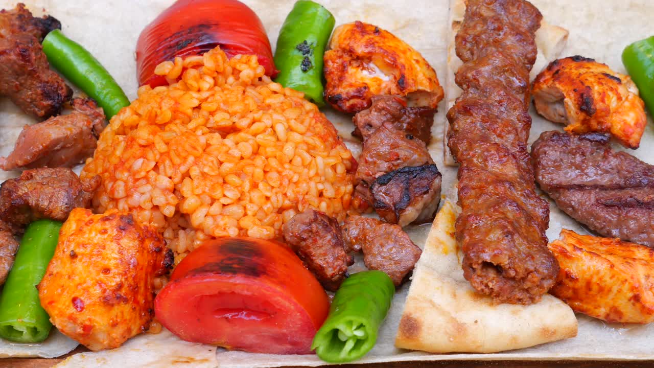 Delicious Kebab with Bulgur Pilaf and Grilled Vegetables