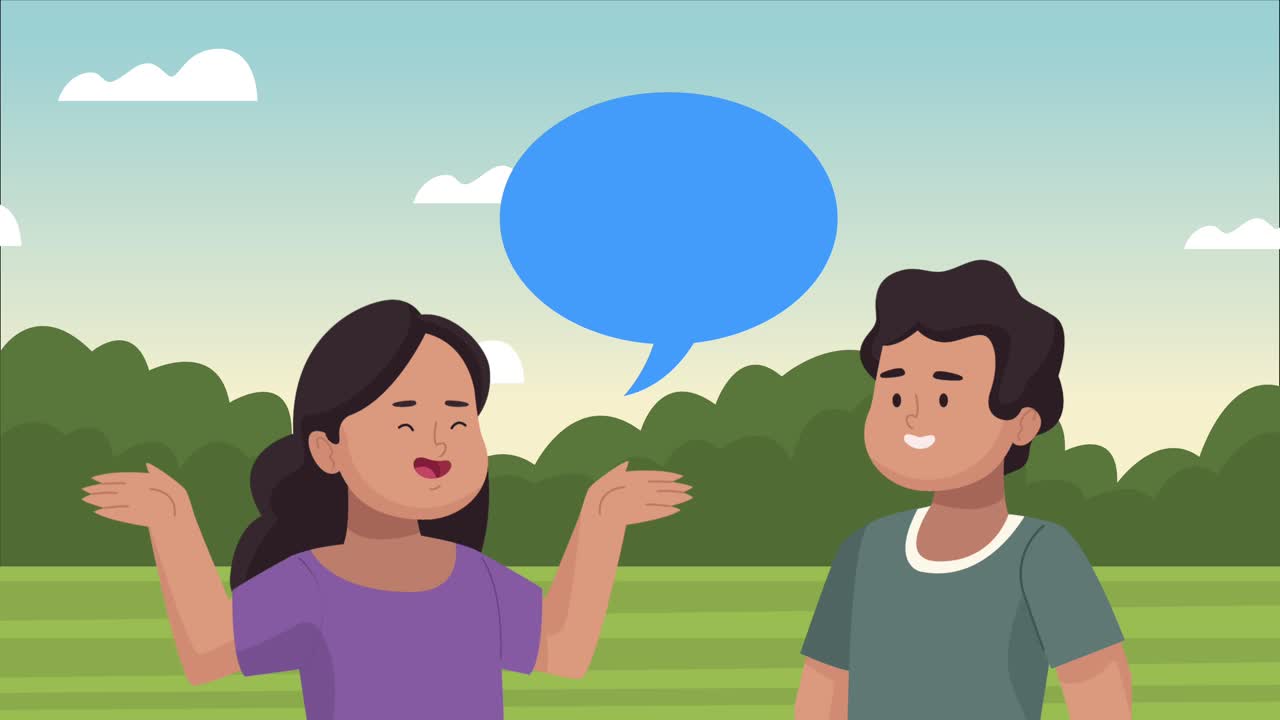 una pareja joven hablando en el campamento.