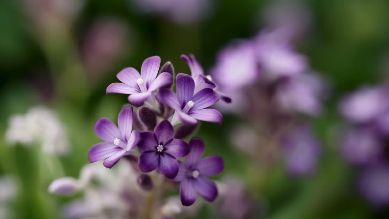 Nærbillede af sarte lilla blomster, der blomstrer i en have