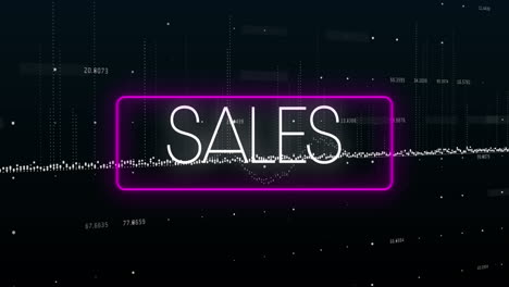animation of sales text in rectangle and graphs with increasing numbers against black background