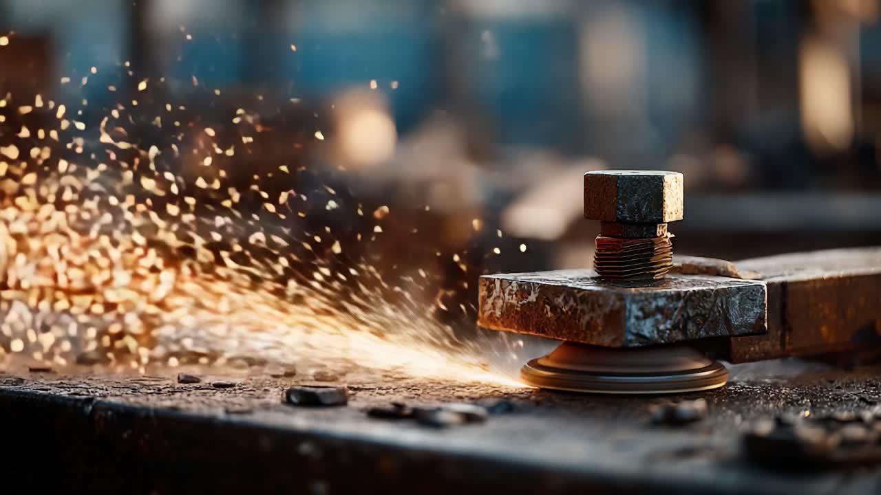 Captivating Close-Up of a Metal Grinding Process, Showcasing Sparks and Industrial Elements in an Engaging and Detailed Setting