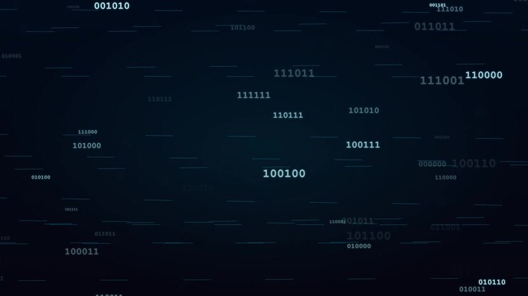 Digital Binary Code Streaming on Dark Background