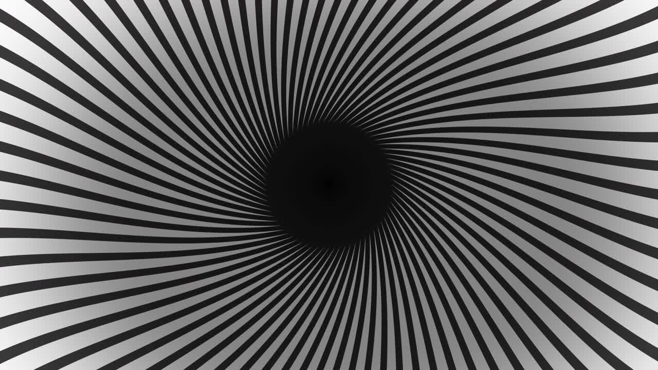 Vuoto centrale che emette luce, spirale che trattiene, anello dorato che si forma, pulsa, svanisce, mostrando energia