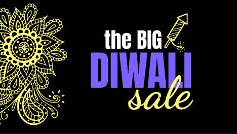 animación de la gran venta de diwali texto sobre patrón indio en fondo verde
