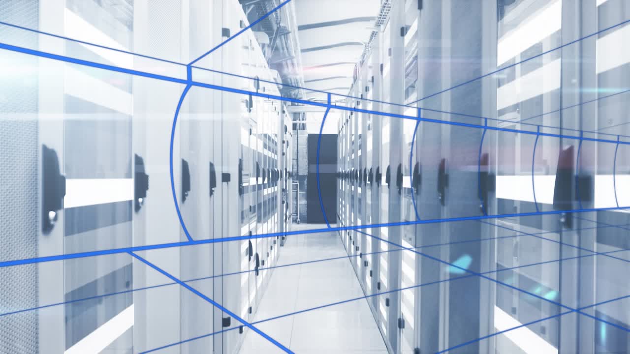 Animazione di colonne in movimento su una sala server