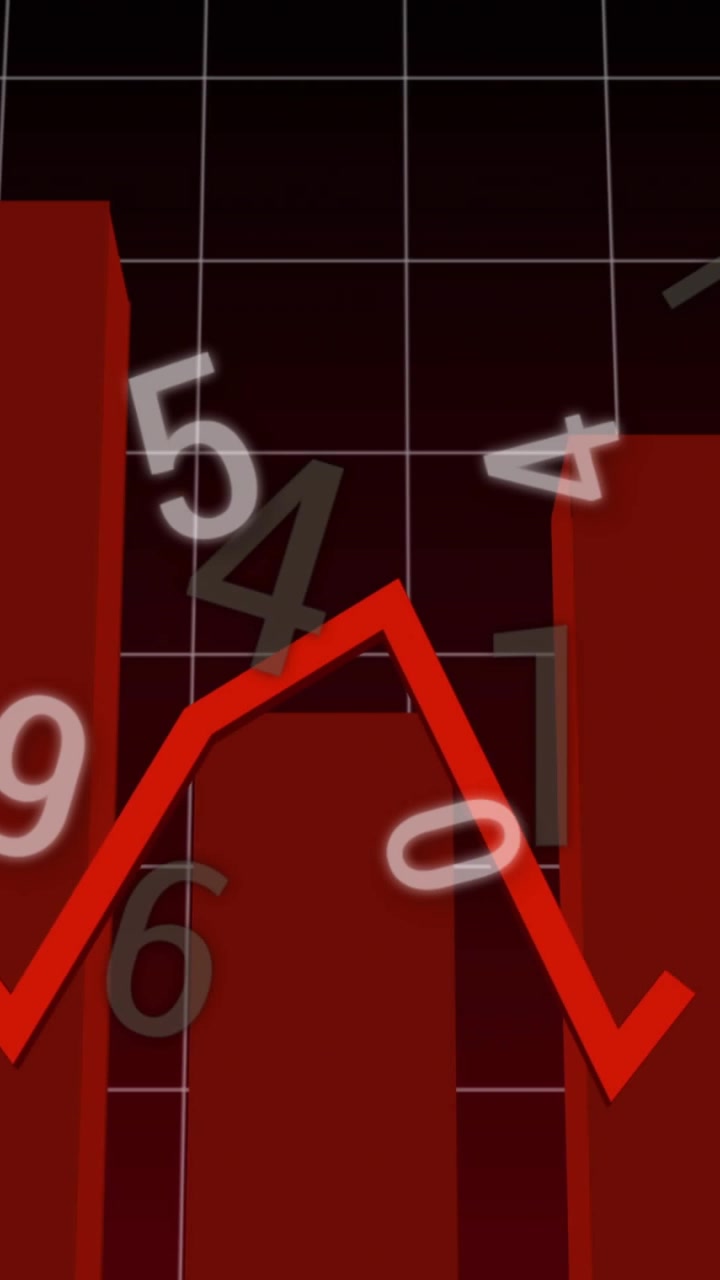 Finance bar chart animating on data input, line tracing peaks, digits drifting across bars and grid