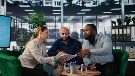 vertical video diverse business people engaged in negotiation and leadership discussions