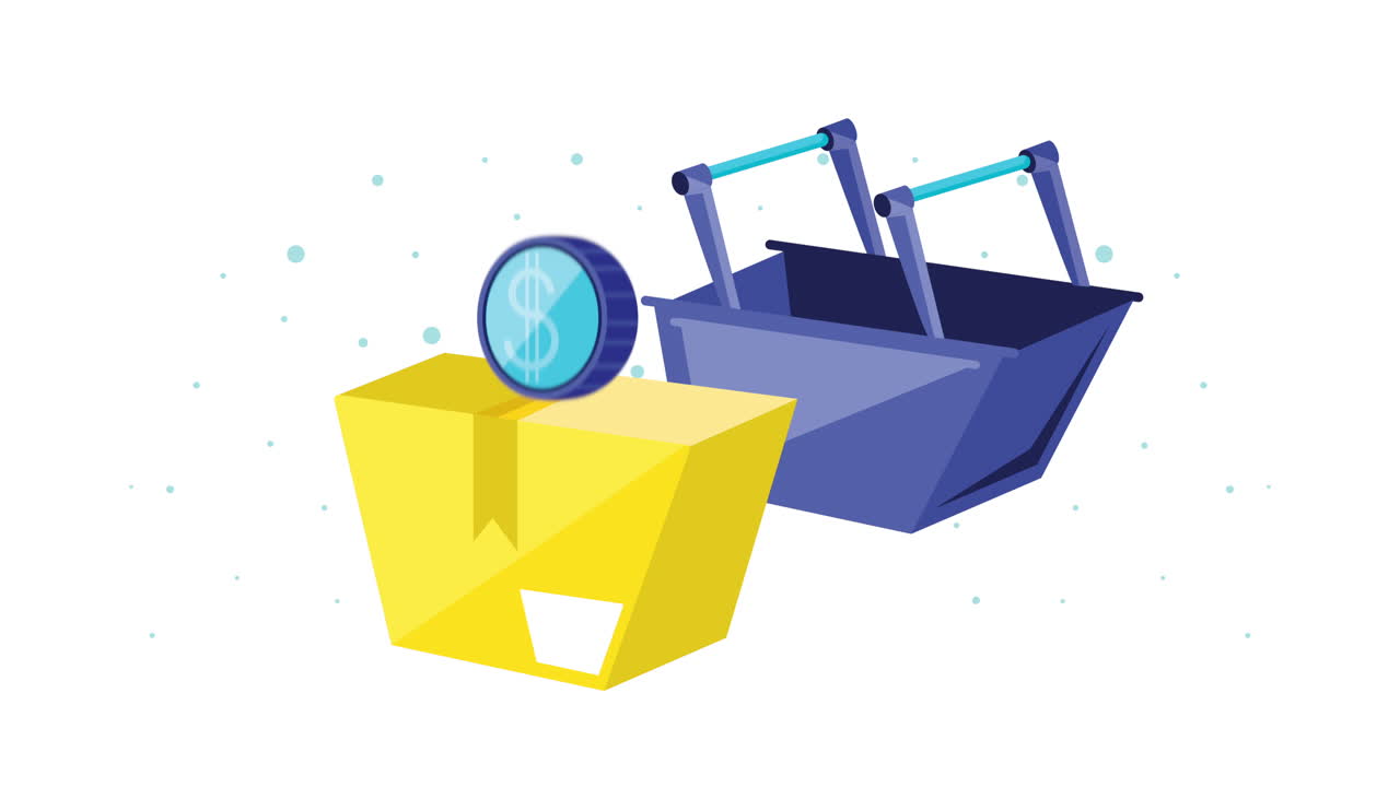 쇼핑 바구니와 확대 유리로 포장