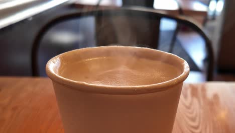 close up of a handcrafted vanilla latte sits fresh on a wooden table, blending comfort and simplicity in a san francisco café.