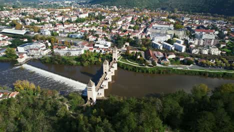 scenic aerial view of cahors, france on the lot river, known for red wine