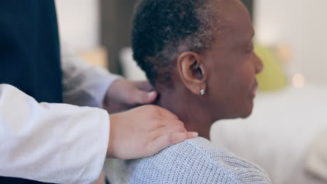 Senior woman, hands or neck massage for muscle
