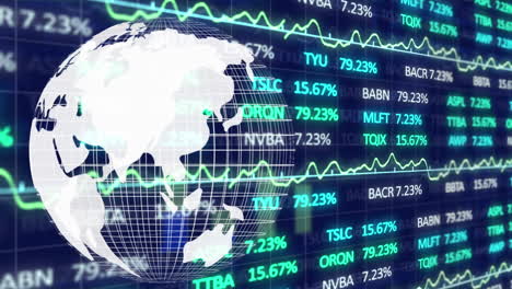 animation of globe and financial data processing