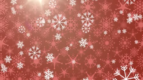 Animation-of-snow-falling-on-red-background-at-christmas