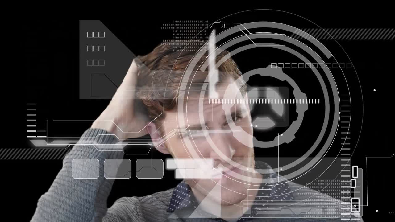 카우카시안 사업가 사고에 대한 데이터 처리 애니메이션