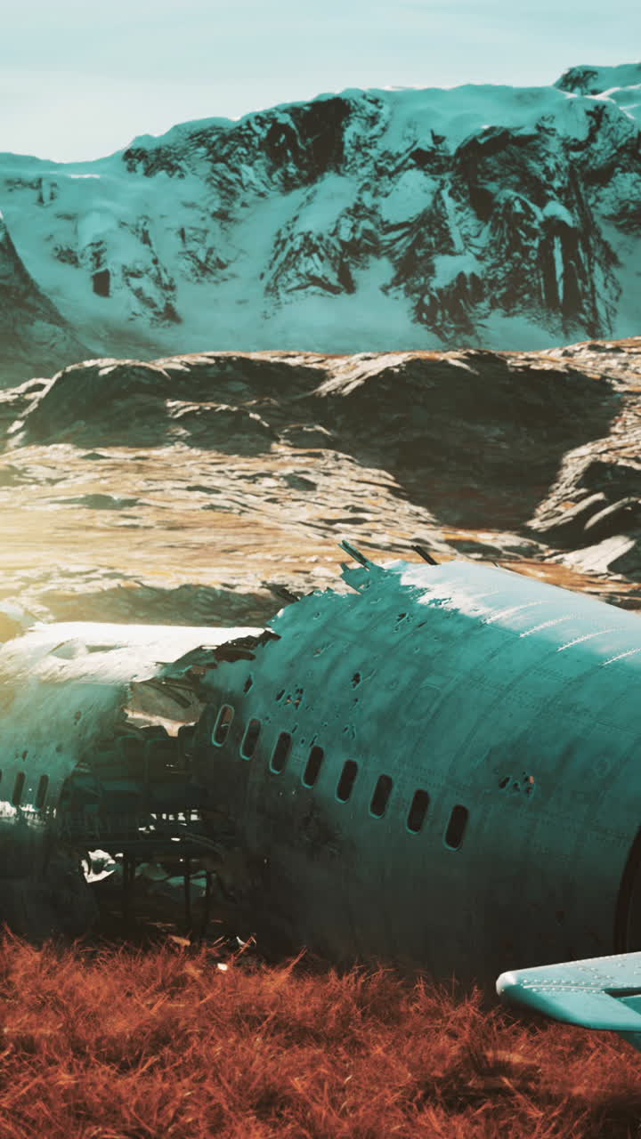 aereo schiantato in un paesaggio montuoso