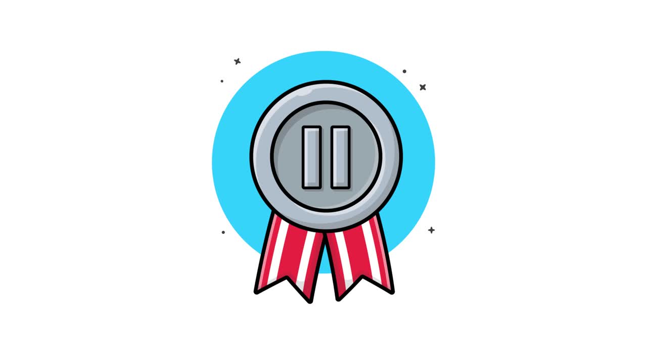 Animated Silver Medal with Red Ribbons and Blue Circle