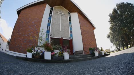 shot of religious chapel or funeral home for funeral service