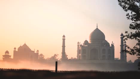 time lapse of taj mahal with fog during sunrise time in agra uttar pradesh india