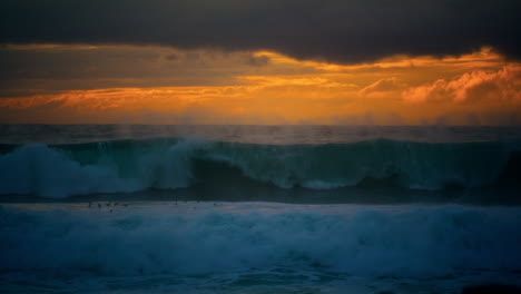 powerful storm wave rolling stunning cloudy seascape. huge ocean surf crashing