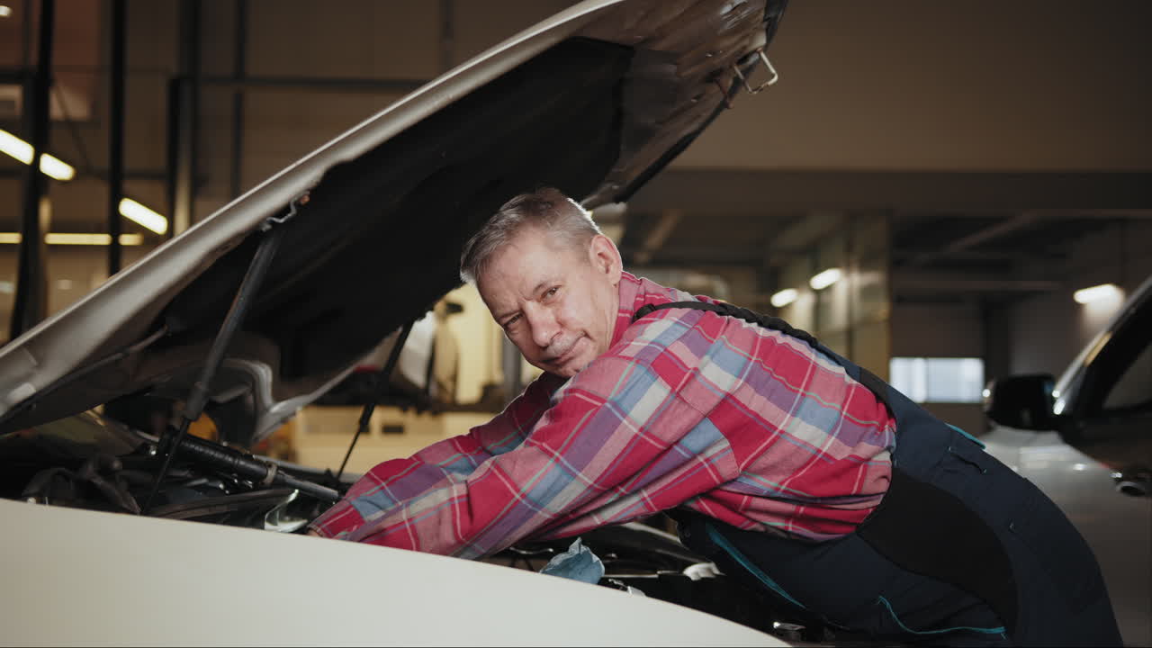 Senior Mechanic Working on a Car