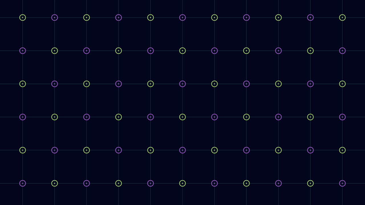 Lively purple and green circle grid pattern on black background