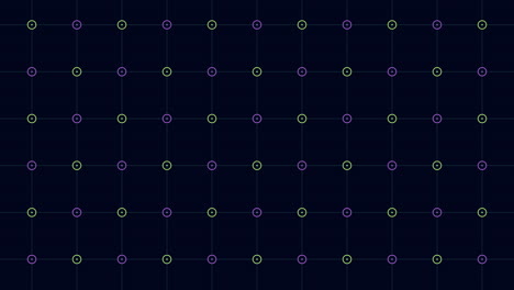 Lively-purple-and-green-circle-grid-pattern-on-black-background