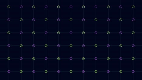 lively purple and green circle grid pattern on black background