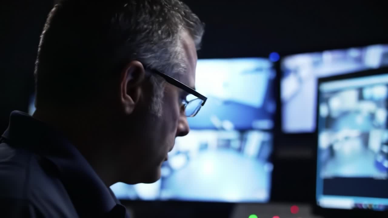 Security Guard Monitoring Surveillance Screens