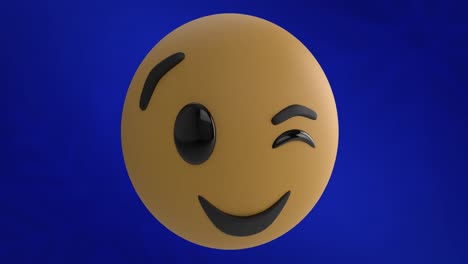 Animation-of-winking-face-emoji-icon-against-blue-background-with-copy-space