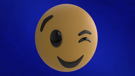 animación del icono de emoji de cara parpadeante contra un fondo azul con espacio de copia.