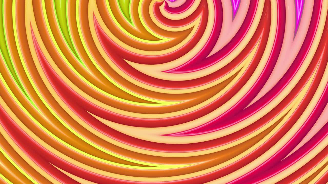 Abstract 3d seamless bright background in 4k with rainbow tapes. Rainbow multicolored stripes move cyclically in simple geometry cartoon creative style. Looped smooth animation. 21