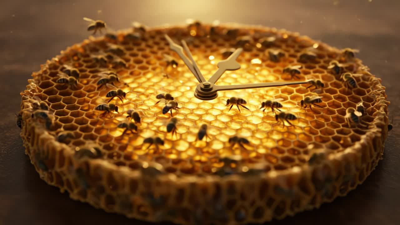 A Stunning Representation of Time Suspended: A Honeycomb Clock Surrounded by Bees Captures the Harmony Between Nature and Timekeeping in Perfect Detail