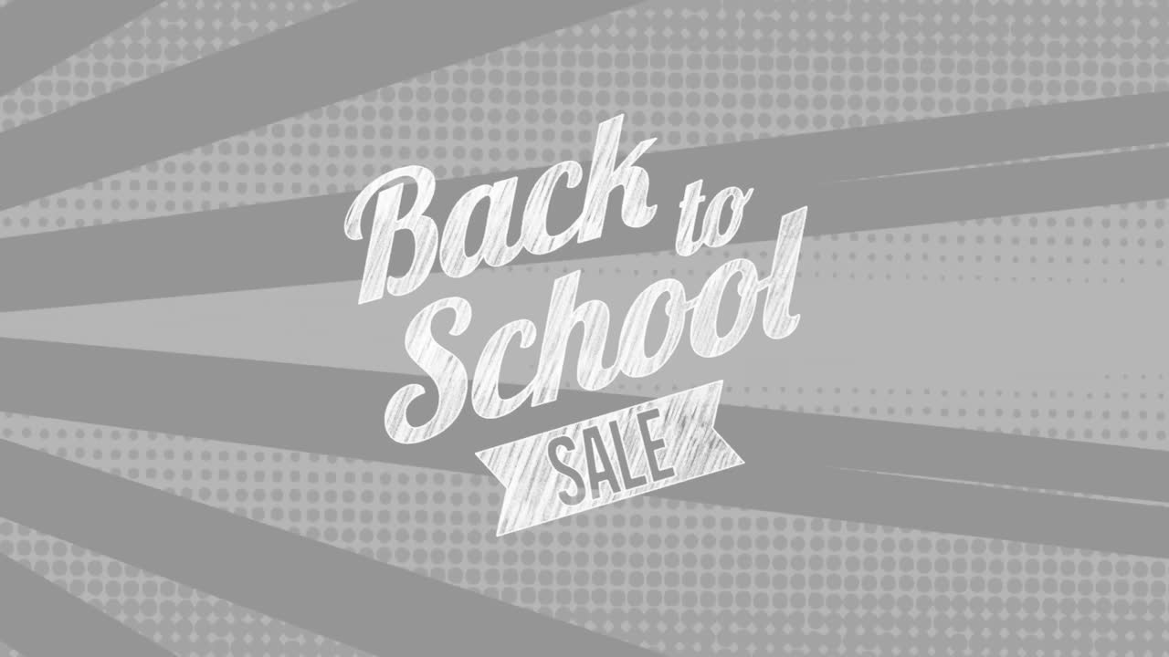 배경에 회색 줄무 ⁇ 를  ⁇ 는 학교 판매 텍스트의 애니메이션