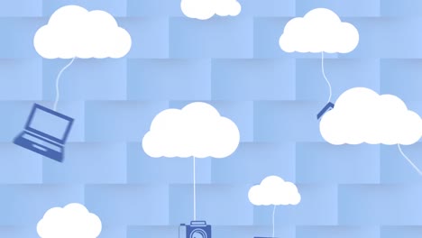 white cloud moving with networks icons on blue background