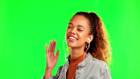 Green-screen,-dance-and-woman-with-music-to-relax
