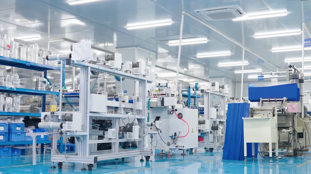 Worker in a clean room, uniform and protective stands inside Modern ...