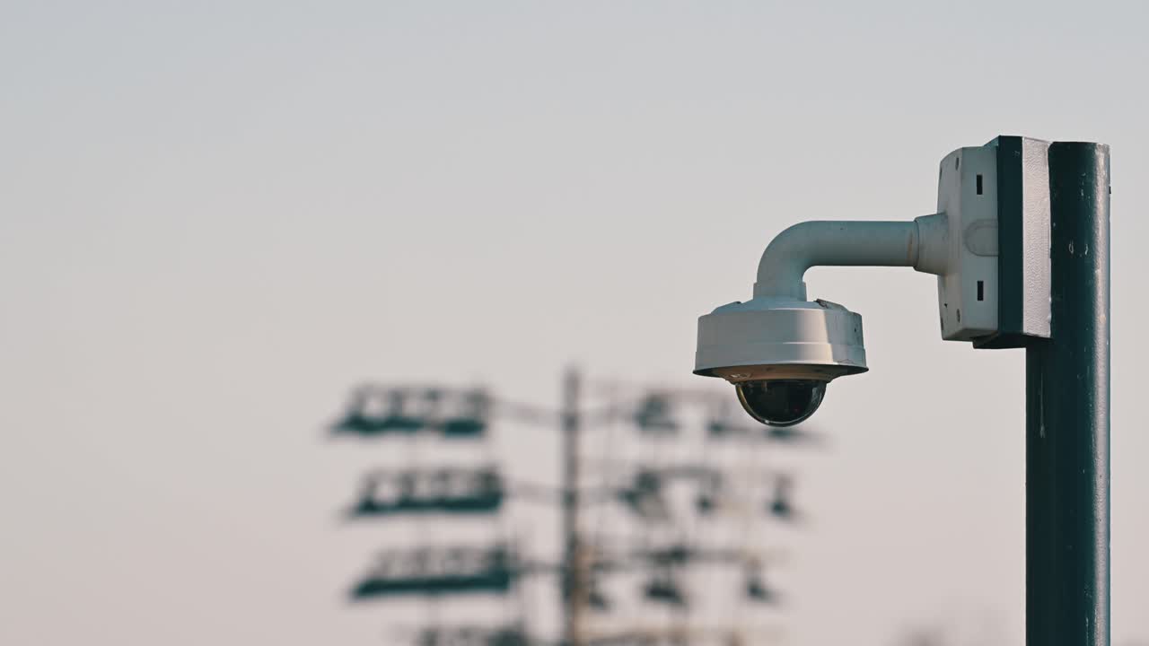 A close-up of a Closed Circuit Camera, CCTV installed on the rooftop of a building in Dubai