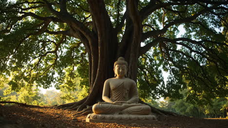 buddha statue under a large tree