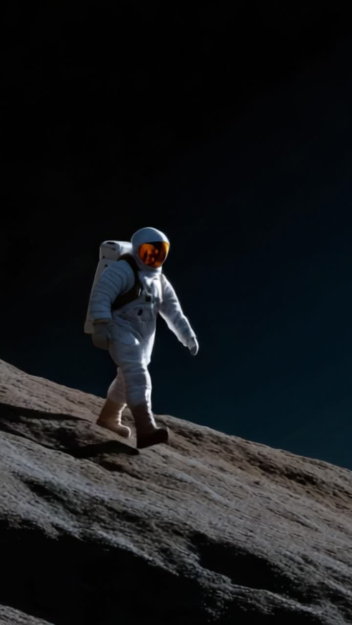 Seorang Astronot Berjalan di Permukaan Bulan Menangkap Esensi Eksplorasi Luar Angkasa dan Keindahan Kosmos dalam Dua Bingkai yang Memukau