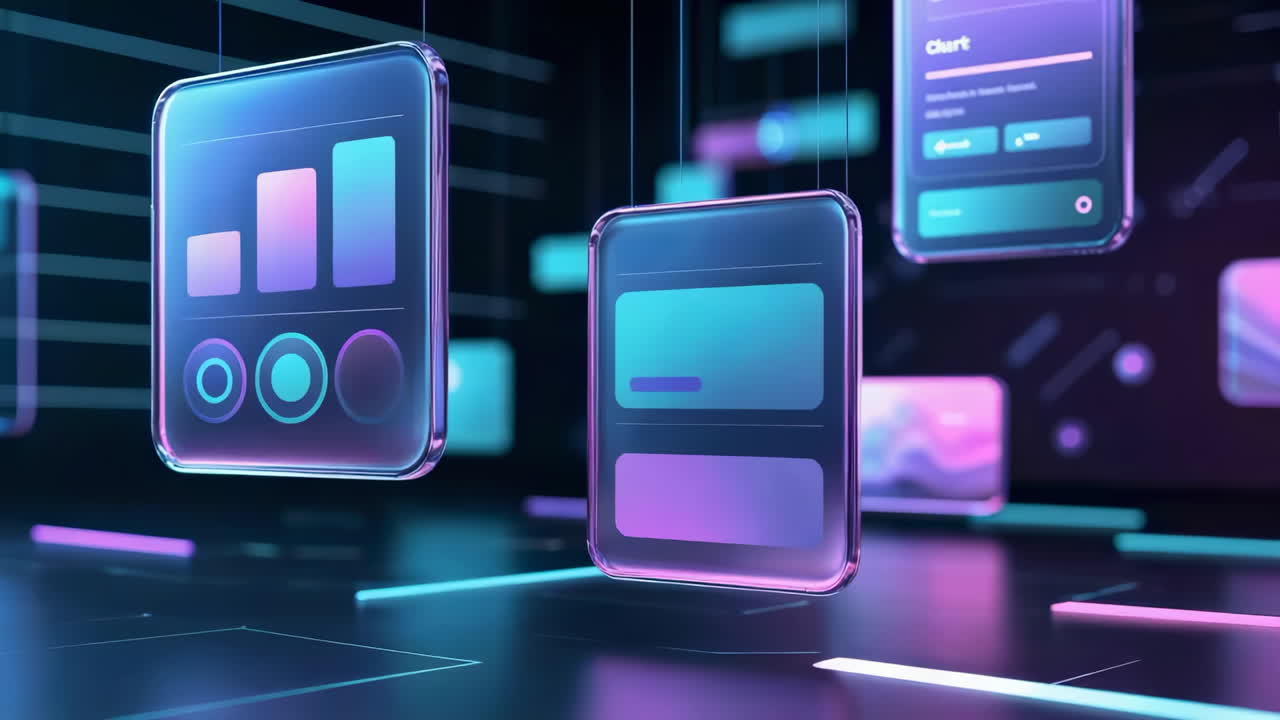 Futuristic Digital Interface with Glowing Data Screens