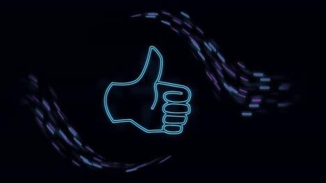 animation of data processing over thumbs up icon